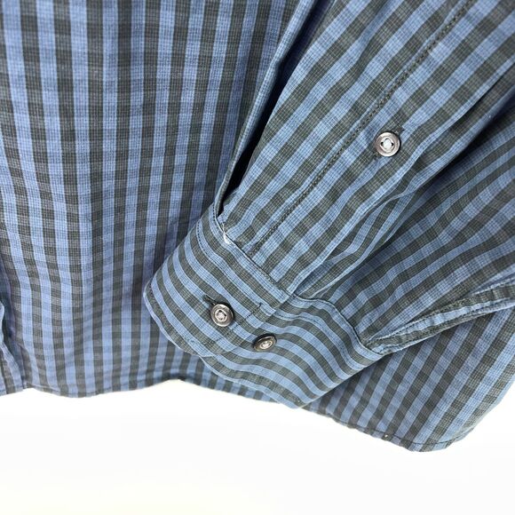 Banana Republic Blue Black Cotton Gingham Checkered Slim Fit Shirt Men's Sz XXL - Picture 4 of 9